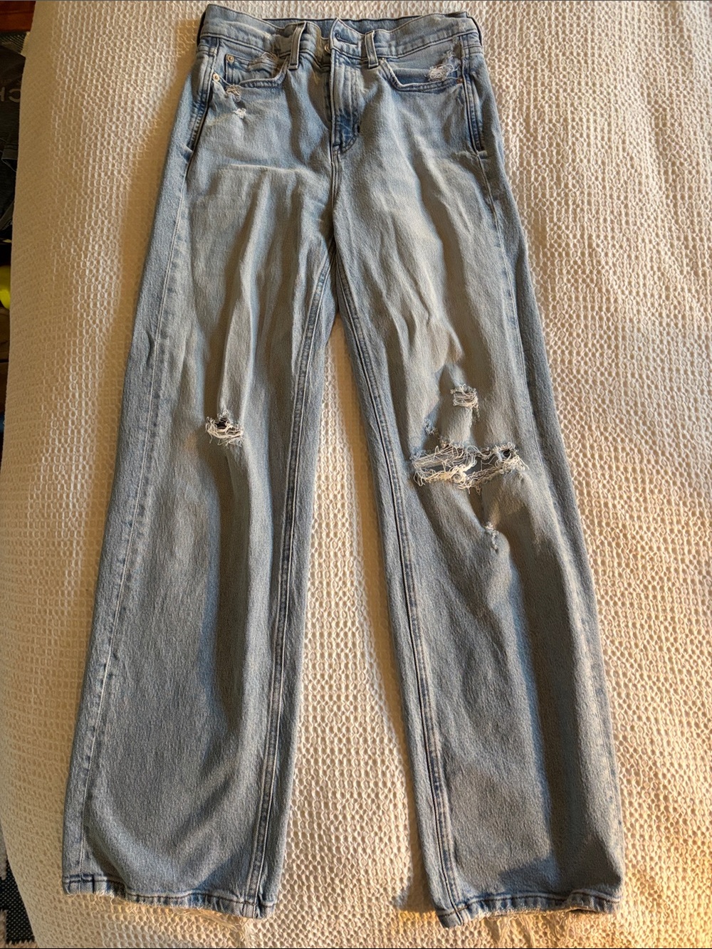 Women's AYR Blue Distressed Straight-Leg Jeans